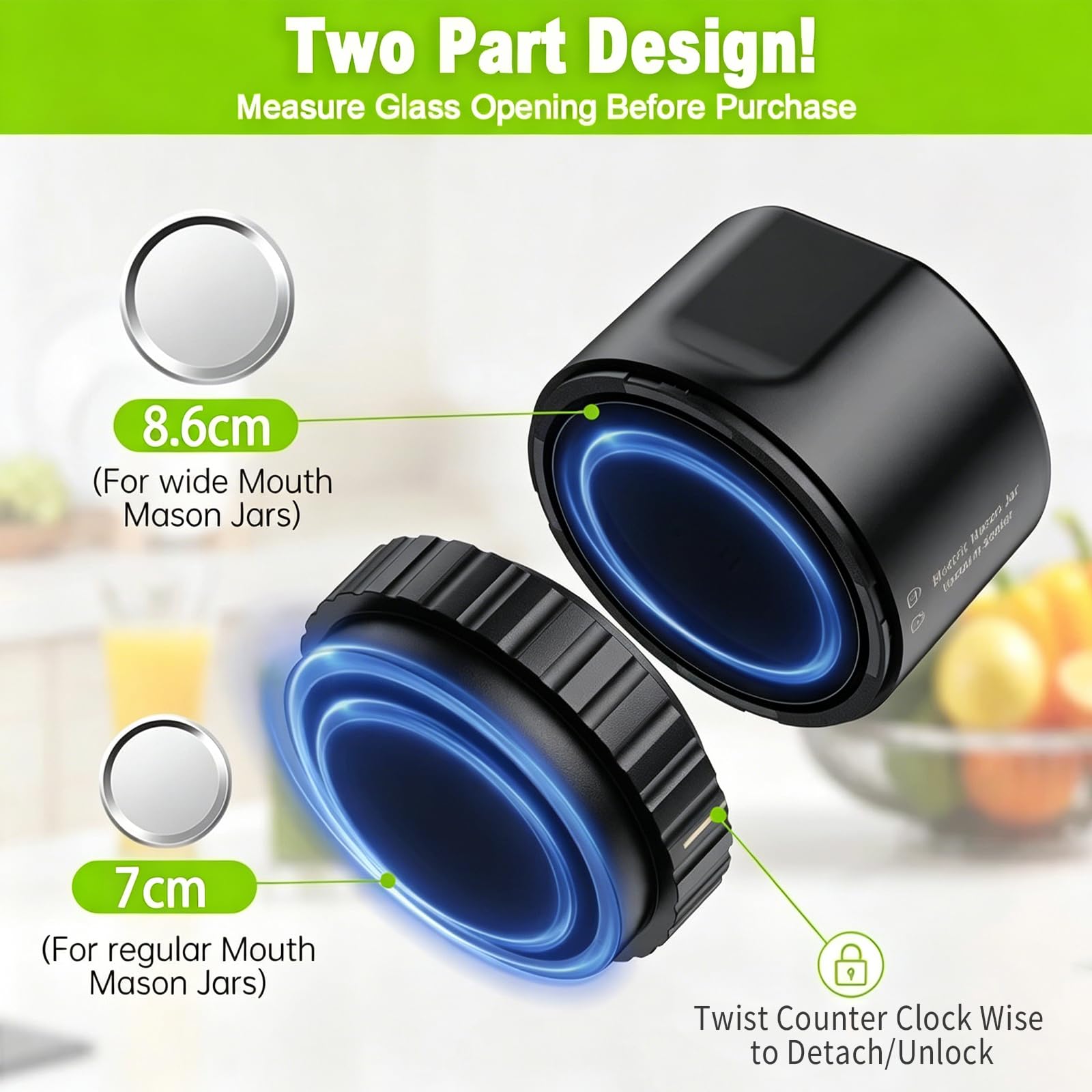 Macchina Sottovuoto Alimenti Barattolo di Vetro, Elctrtici Mason Jar Vacuum Sealer,10 Coperchi Inclusi, adatto Sigillare Alimenti in Vasetti (Nero)