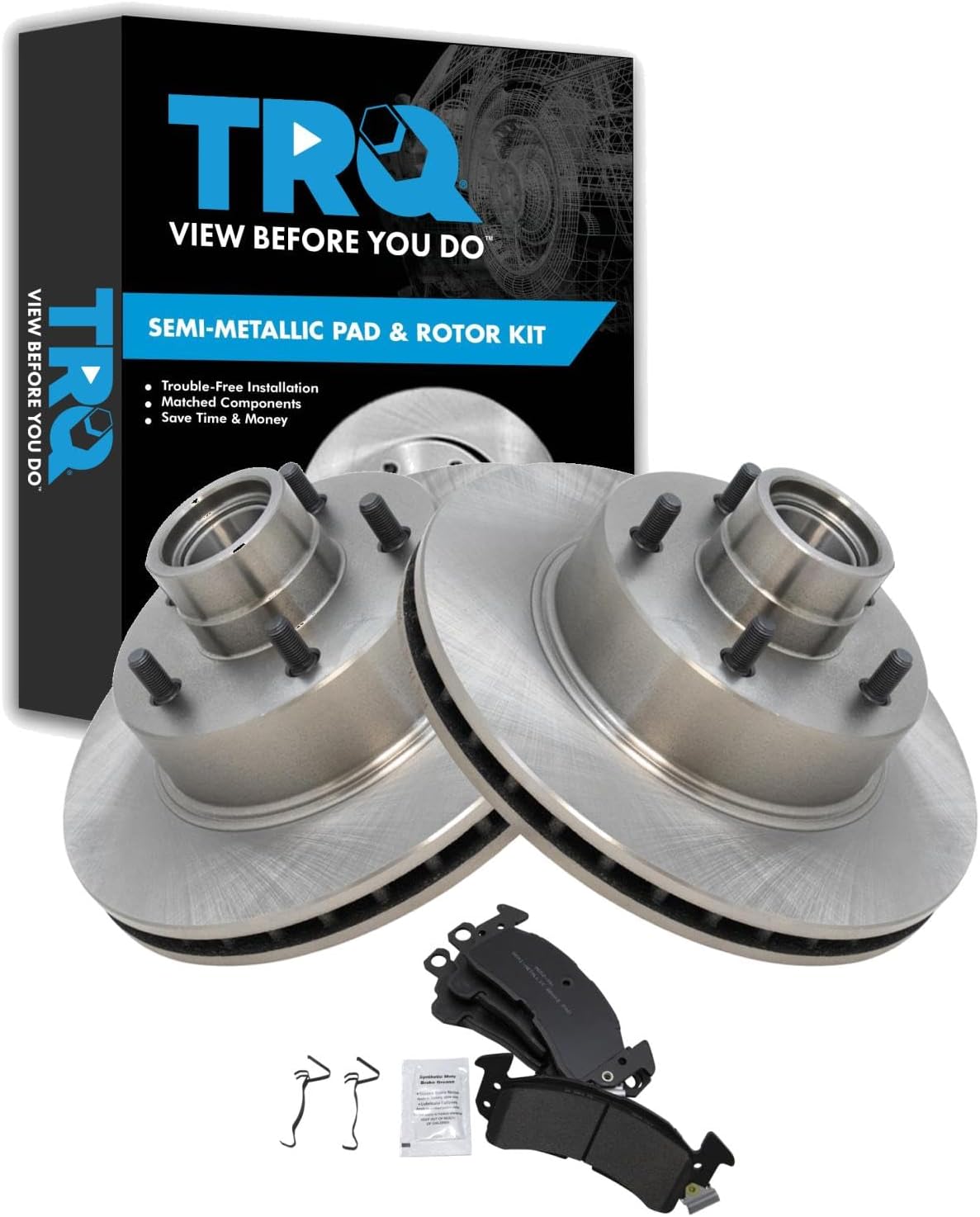 TRQ Front Disc Brake Rotors & Pads Kit Compatible with Buick Cadillac Chevy GMC Olds Pontiac
