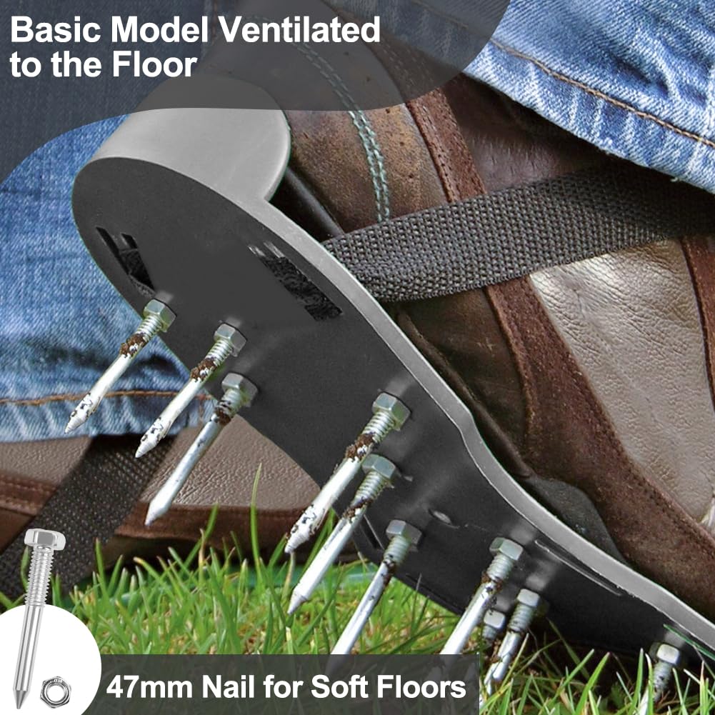URAQT Zapatos Aireador para Cesped, 1par Suelas Escarificadoras Suela de 29*13CM y Púas de 47mm, Zapatos Aireador Jardin de Tamaño Ajustable,Talla Universal, para Zapatos Aireación en Patio y Jardín
