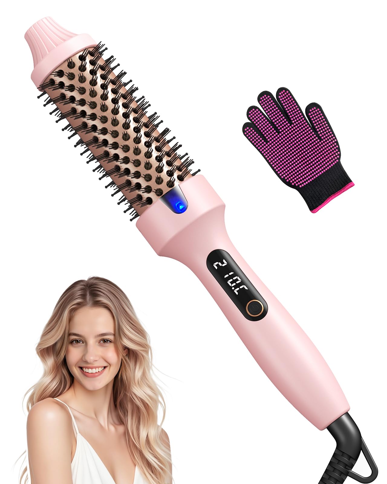 Haokoo Thermal Brush - Thermobürste 38mm für Salon-Styling in 8 Min, Ionische Lockenbürste Reduziert Frizz um 70%, 6 Temperaturstufen für alle Haartypen geeignet, Doppelspannung für Reise, Zuhause