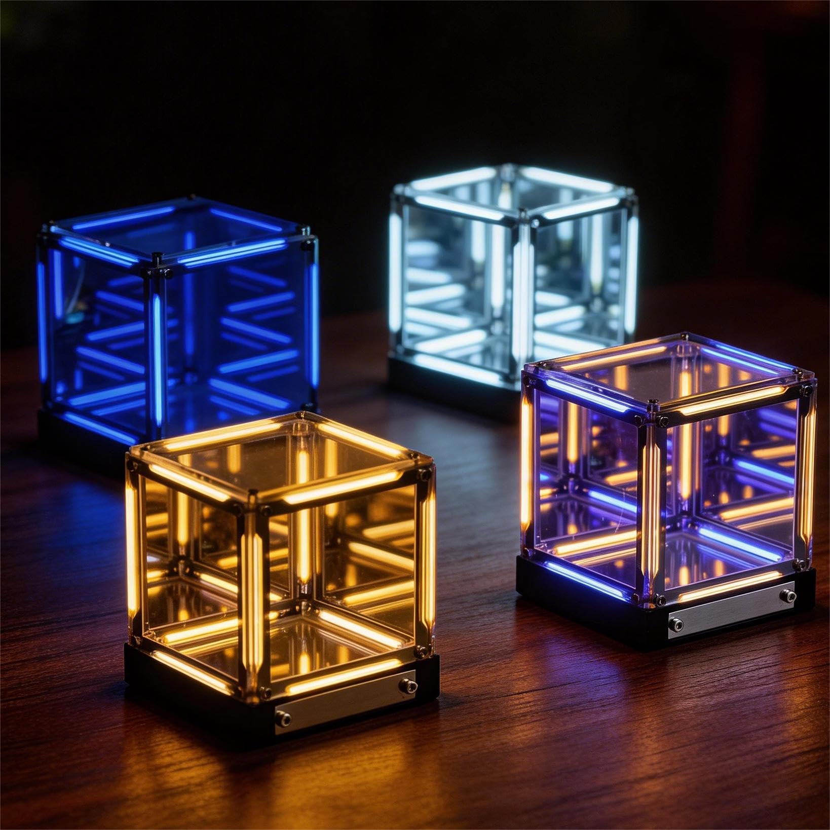 4D Kreatywna lampa biurkowa do gier, nastrojowe oświetlenie LED do domowego biura, konfiguracji komputera i sypialni, prezent techniczny dla dorosłych i nastolatków (zmierzch złota)