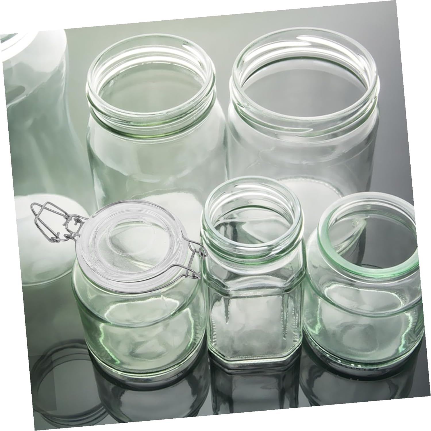 5pcs Wide Mouth Mason Jar Lids with Silicone Seal and Locking Buckle Reusable Glass Bottle Sealing Caps for Pickling Fermenting and Food Storage