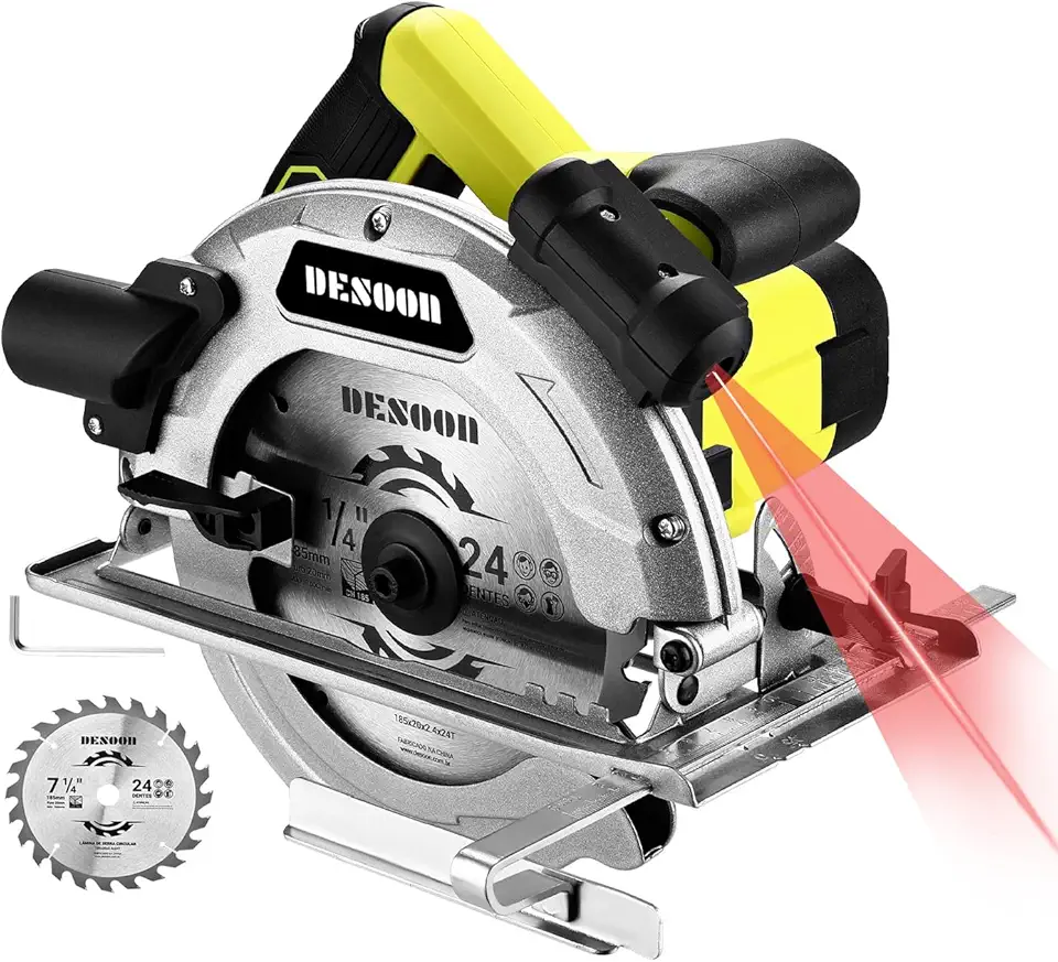 Serra Circular Profissional 1800w Real 7.1/4” 5500RPM Motor De Cobre Puro Com Laser E Guia - Corte Preciso 65mm Base Em Aço Robusta