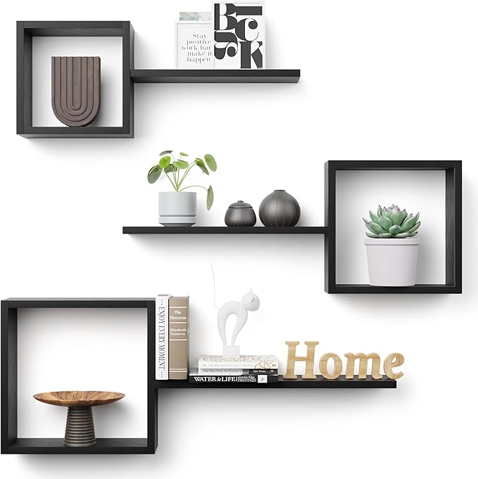 Wooden Square Floating Shelves Wall Mount, Floating Cube