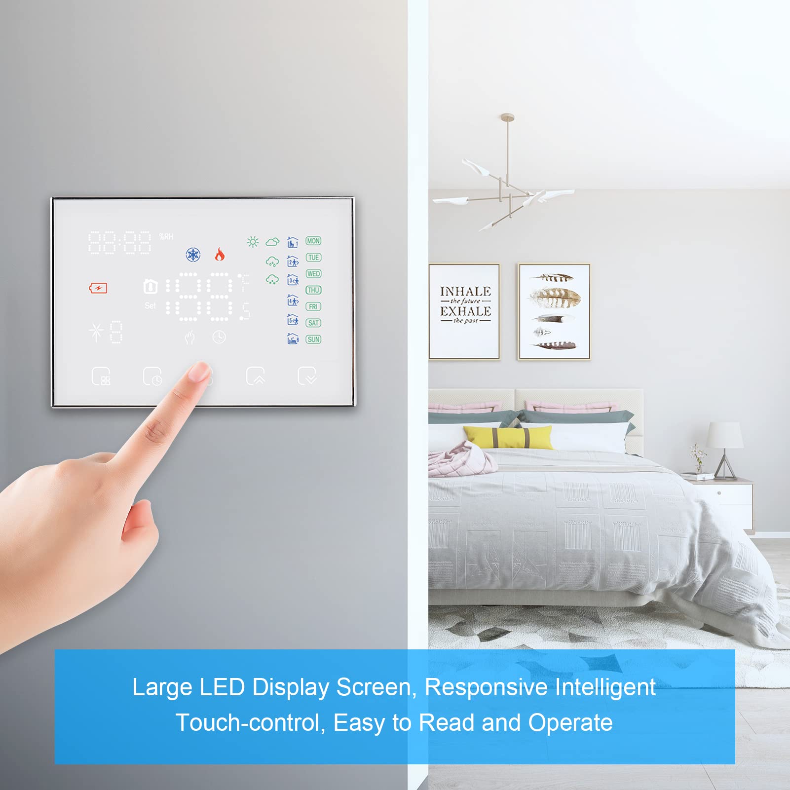 termostato inteligente,HUIOP Termostato digital inteligente programable Controlador de temperatura ambiente con pantalla táctil LED Conexión WiFi Reemplazo para Home Home Market Fábrica Escuela Oficin
