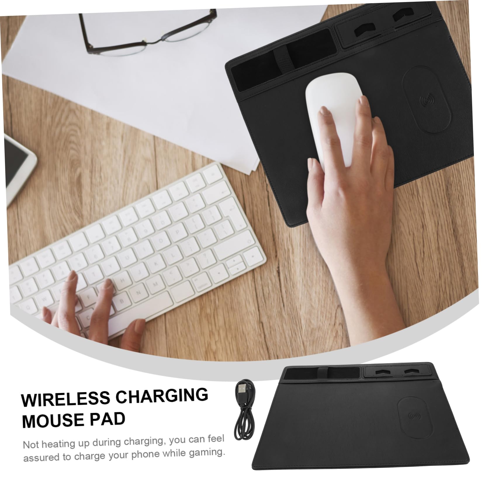Ciieeo Tappetino per Mouse Wireless 15w in Pu, Anti-spruzzo