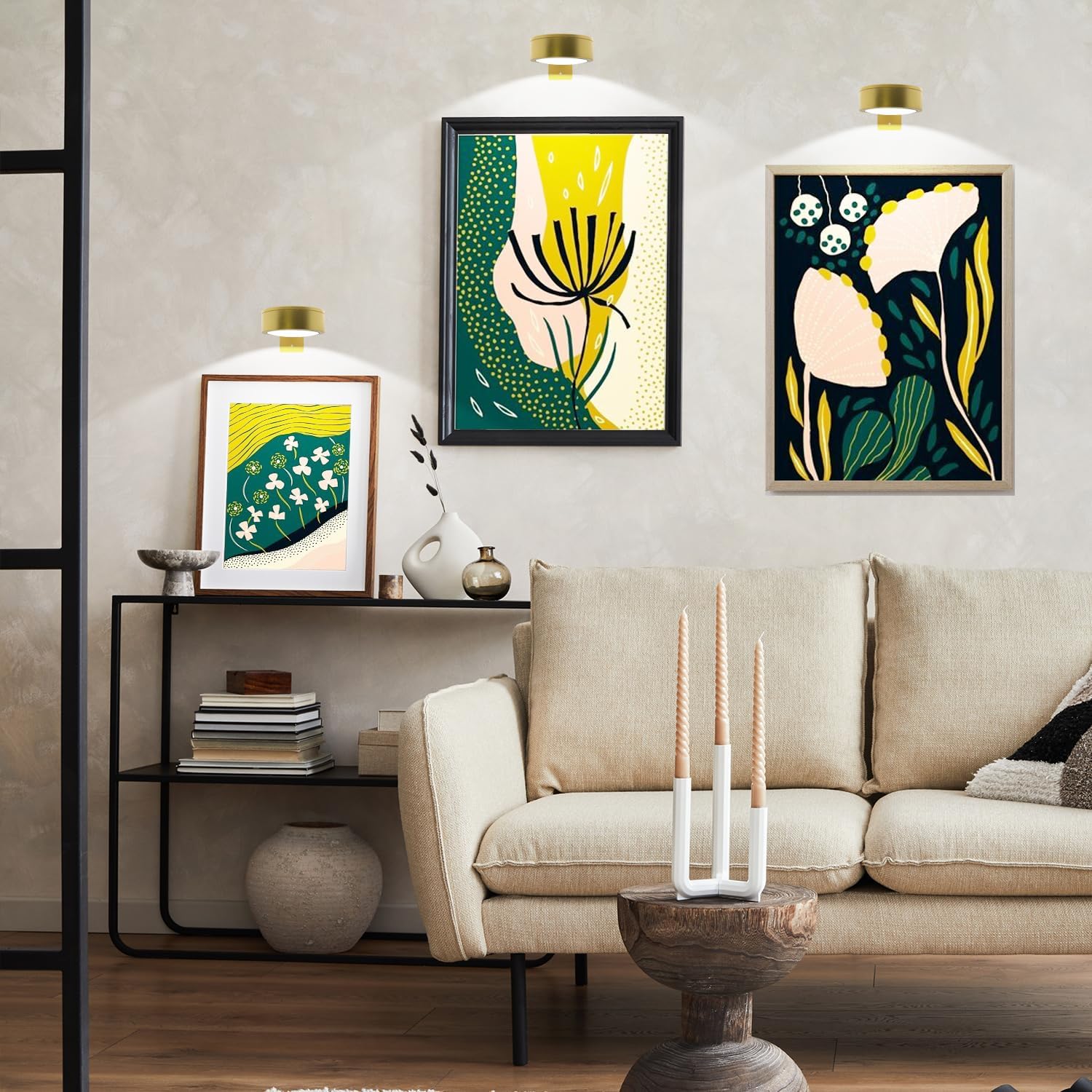 6Pack Picture Light Wireless Wall Painting Light 3 Lighting Art Display, Brightness Dimmable Timer Auto-OFF, Remote Control Battery Light Indoor for Pictures Paintings Frames Dartboards Gallery