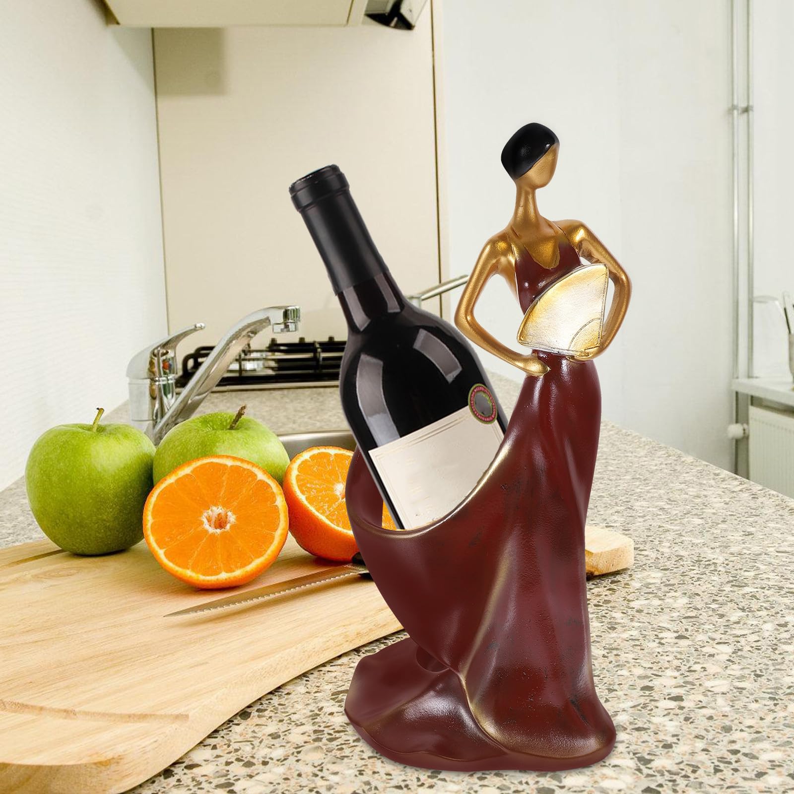 ULTECHNOVO Botellero Expositor de Botellas de Vino, Estatua de Dama de Belleza Porta Vino, Resina Roja, Soporte Decorativo para Flores y Objetos, Sobremesa, para Housewarming