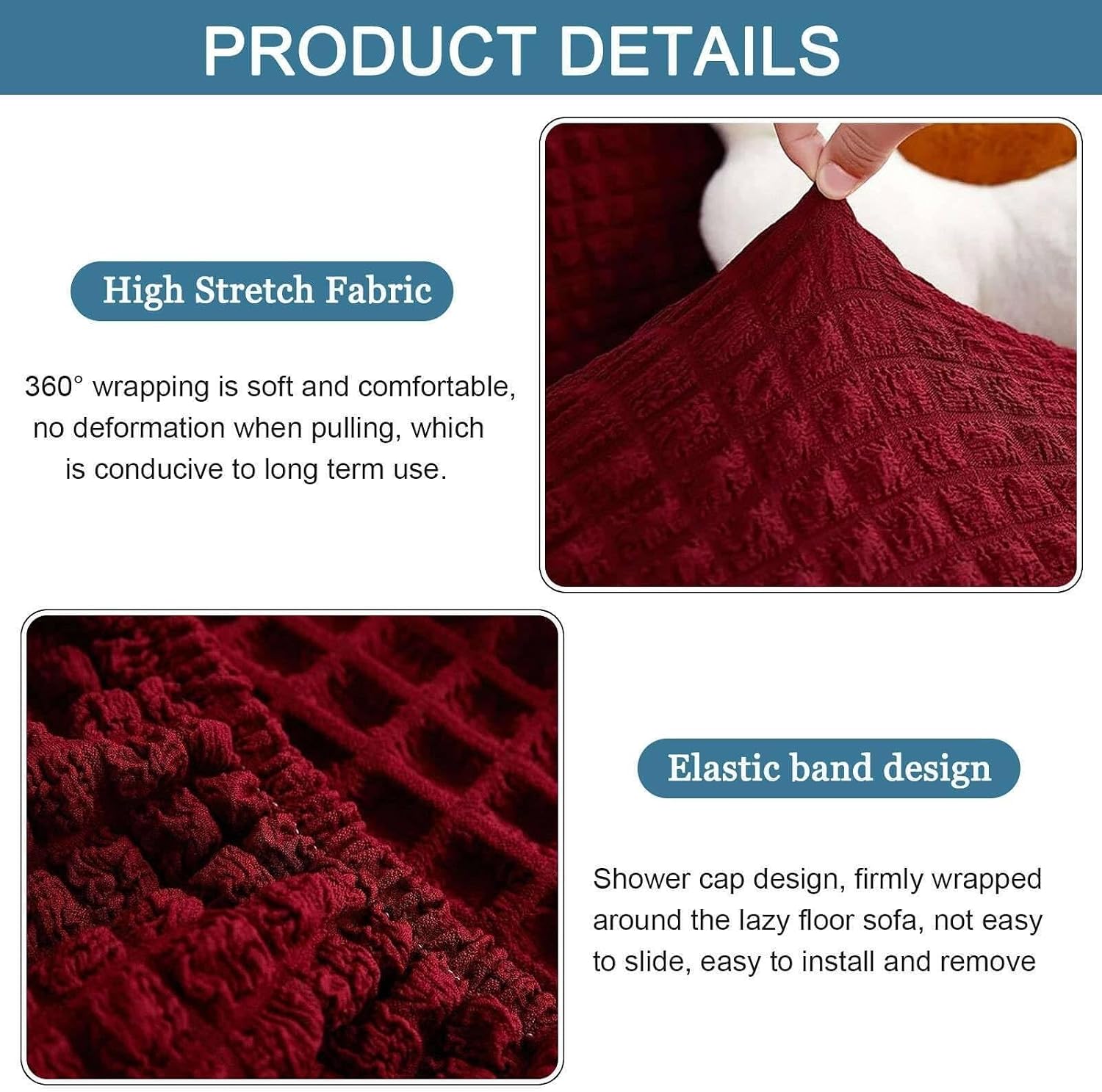 Fireside Chair Cover Armless Sofa Cover Lazy Floor Armless Chair Slipcover, Folding Sofa Bed Cover Non-Armrest Furniture Protector Without Armrests for Kids Dog Cat(Wine Red)