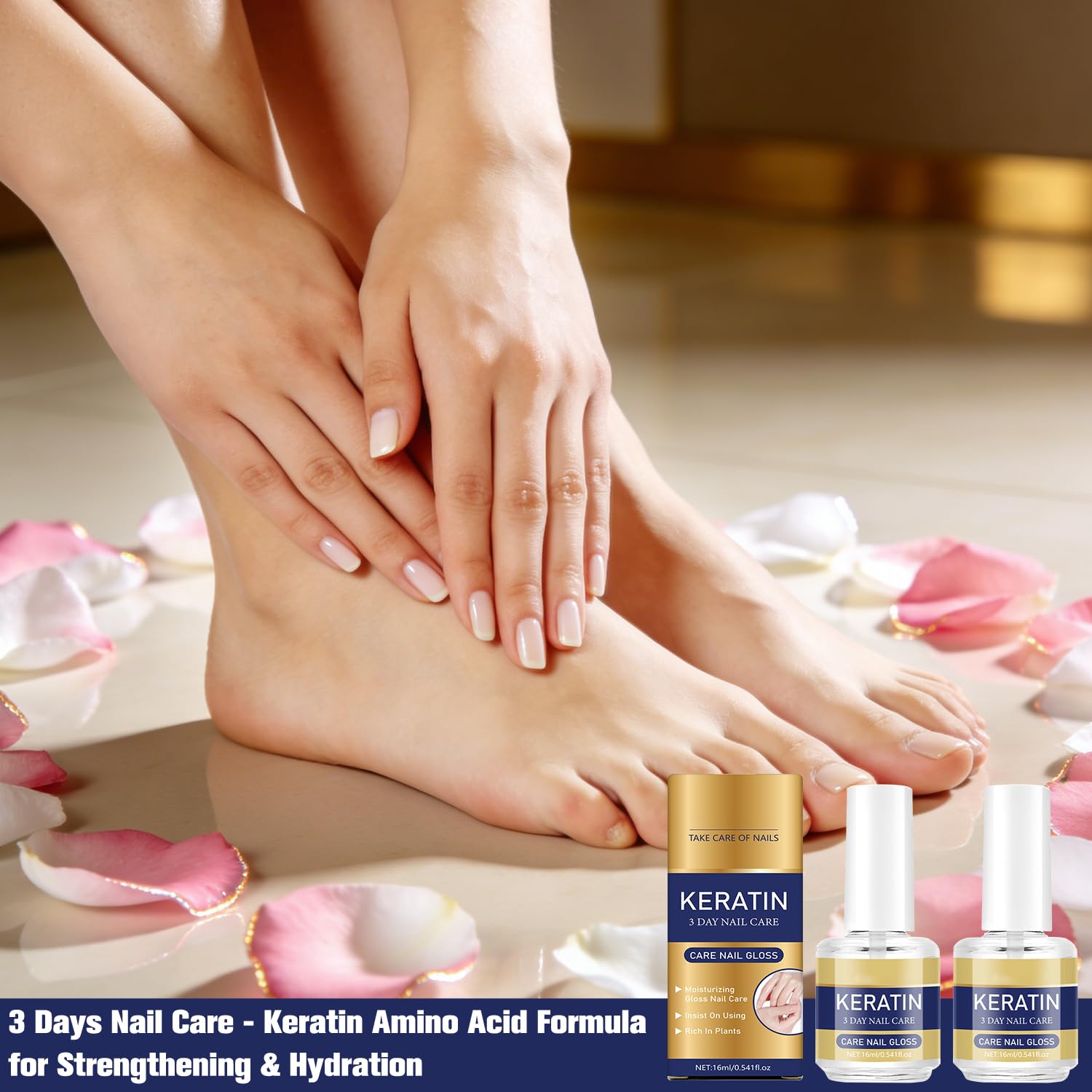 3 Pack Keratin Nail Care Oil, 3 Days Nail Care, Keratin & Amino Acid Nail Strengthening Oil for DryWeak & Brittle Nails, Hydrating Support for Dry Brittle Nails (16ml/0.54oz Each)