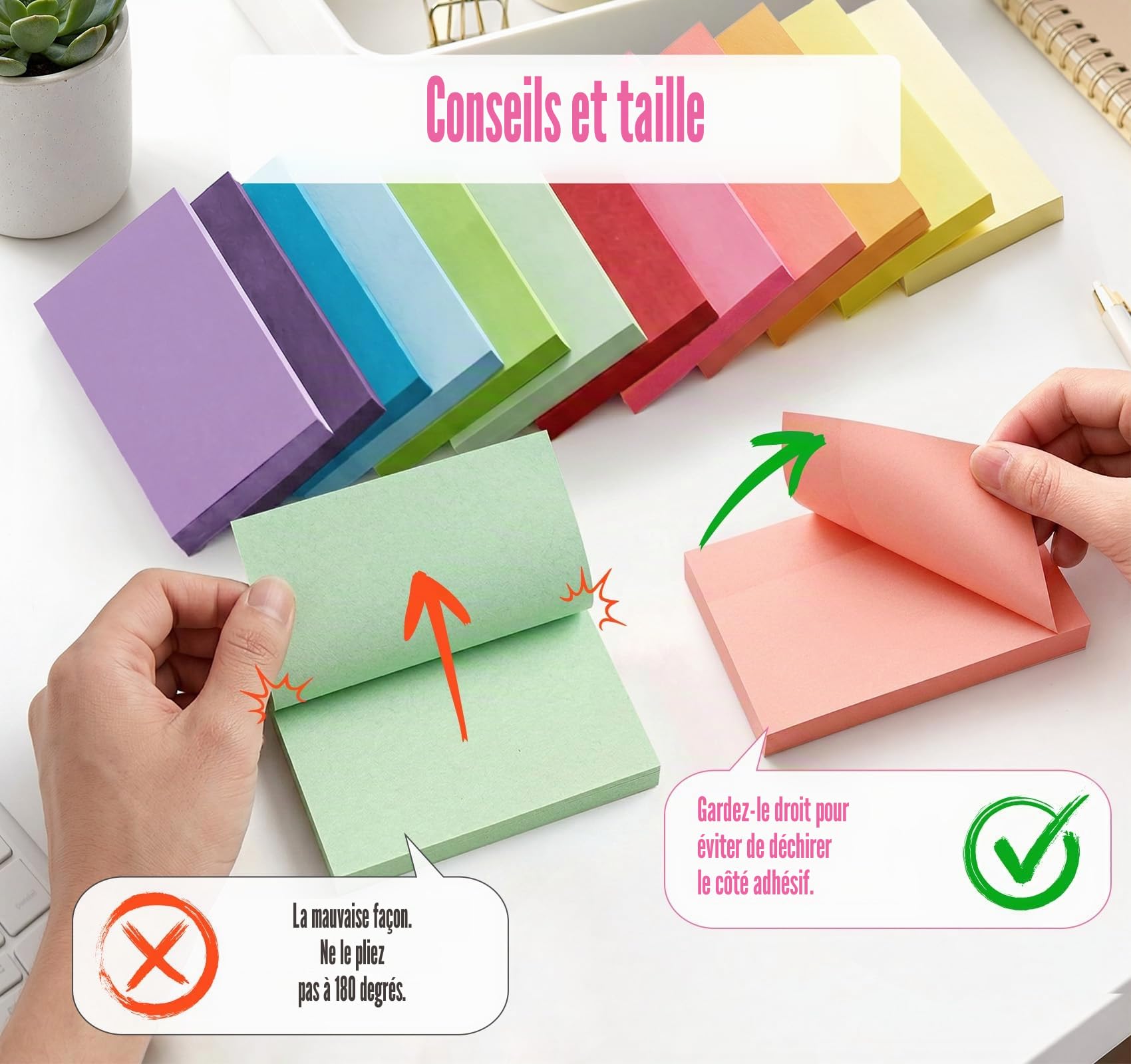 Agoer 1200 Notes Sticky Notes Lot de 12 Blocs Autocollantes 76 x 127 mm 100 Feuilles par Bloc 12 Couleurs