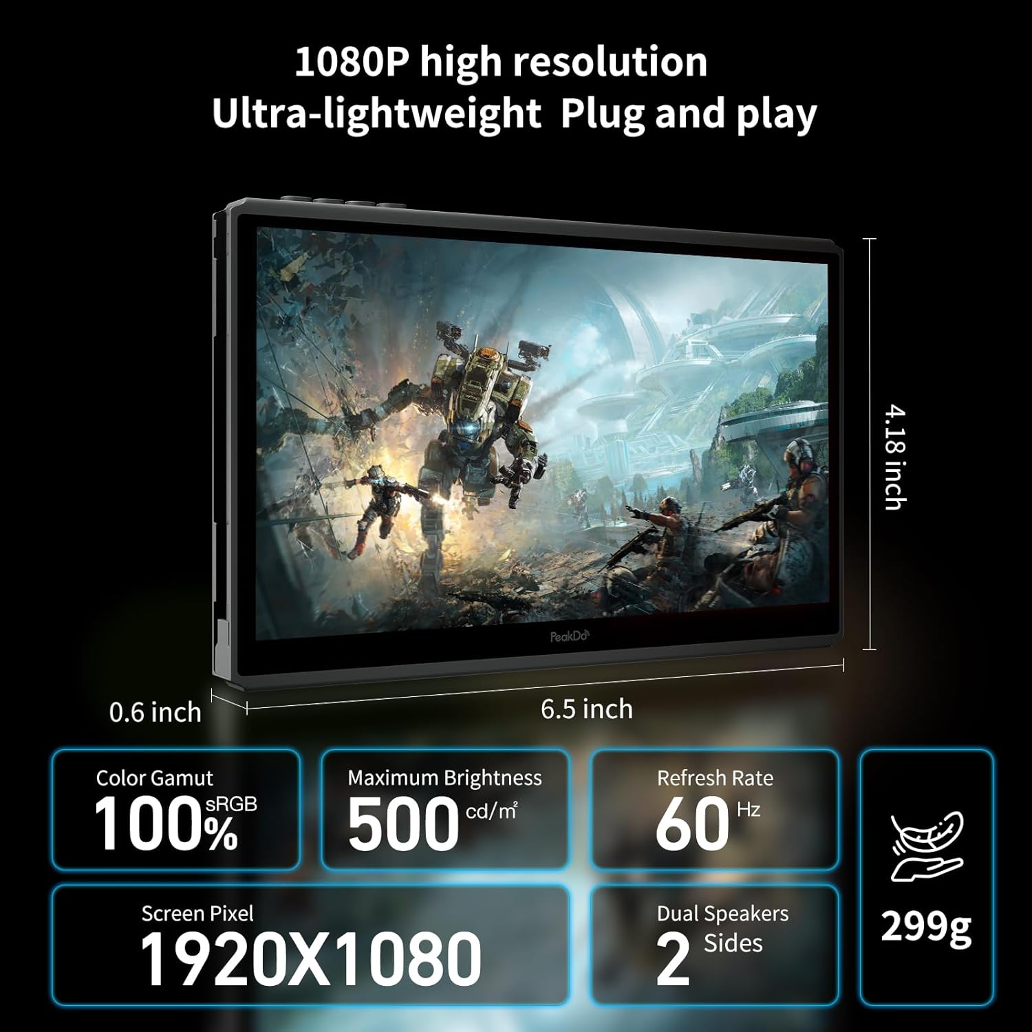 PeakDo 7" 60Hz Streaming Gaming Handheld 0 Latency 100ft Wireless Game Console Screen for PC,Xbox,PS5/4,Switch,Portable Monitor Touchscreen USB C HDMI External Gaming Monitor(V3)