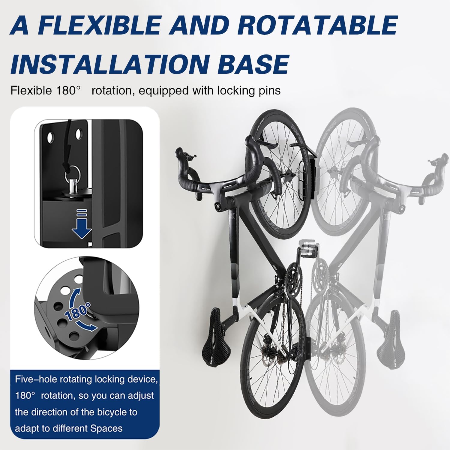 1-Pack 180° Swivel Bike Wall Mount, Vertical Metal Bike Rack with Protective Sleeves, Holds Up to 66 lbs, Space-Saving Storage Hanger for Home & Garage