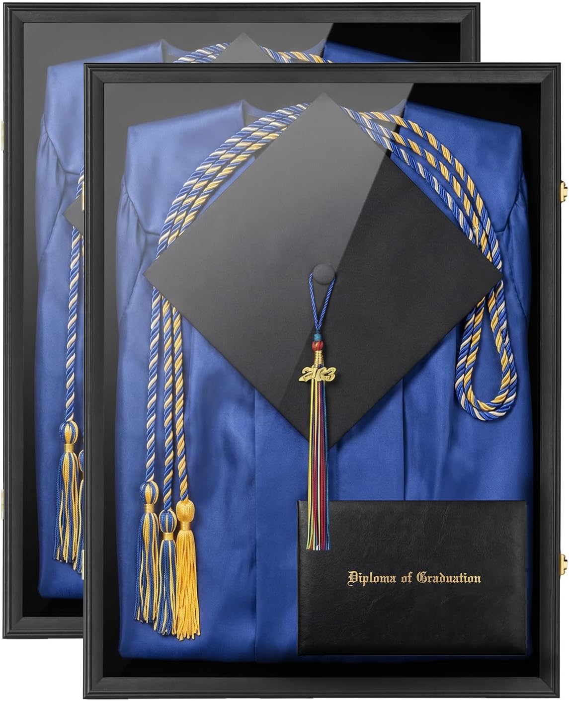 Black Lockable Graduation Cap and Gown Display Case 17x23, Wall Mounted Shadow Box Frame with UV Resistant Acrylic Door, Stores Diploma Tassel Medals Certificate & Graduation Memorabilia
