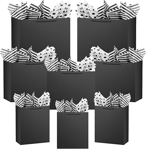 Miniatura 8 de Paquete de 4 bolsas de regalo negras con papel de seda, bolsas de regalo medianas a grandes para hombres, 8 x 4 x 11 pulgadas, bolsas de papel