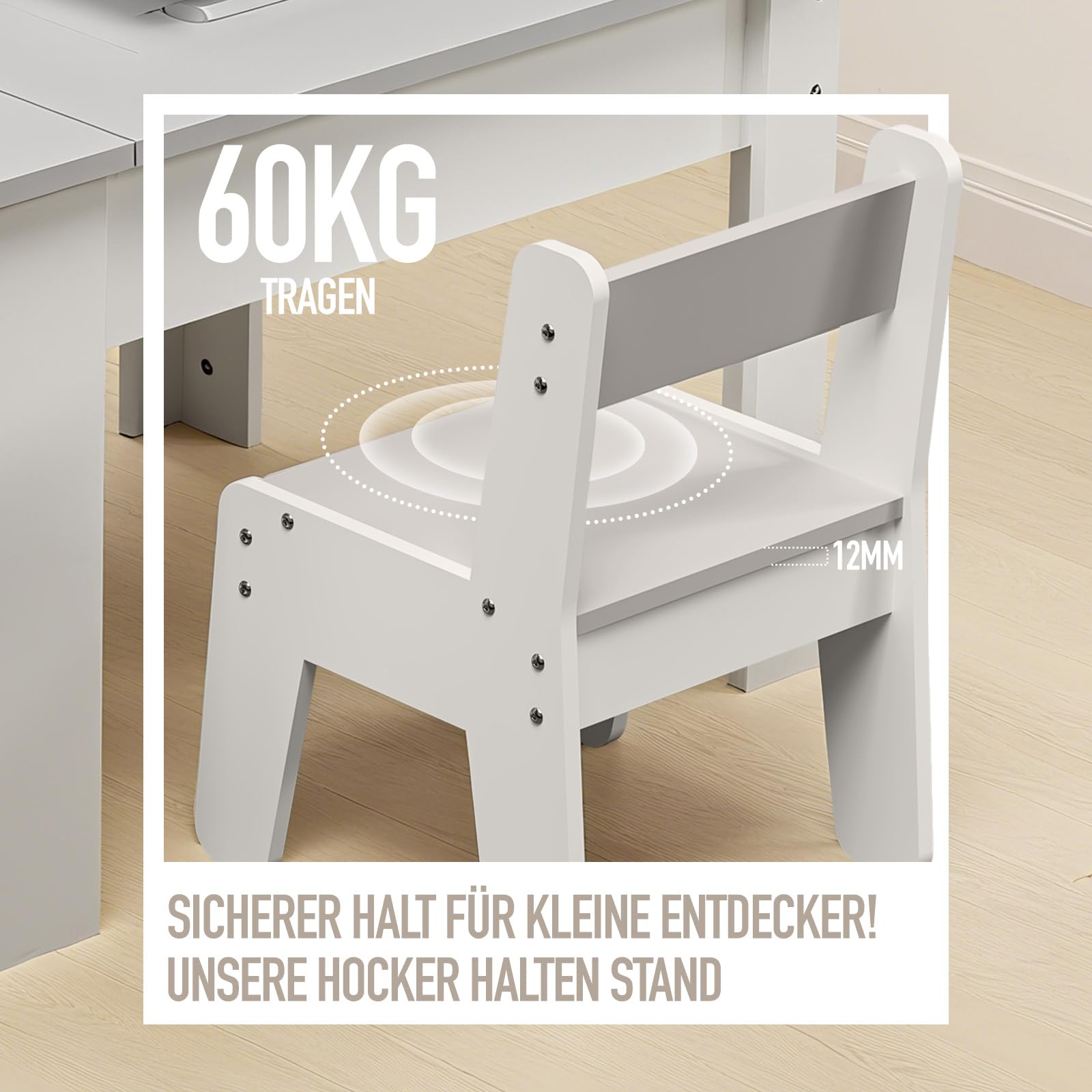 kindertisch mit 2 stühlen,Multifunktion Spielen Malen Lesen, 4 Wechselplatten, verstellbar & kippsicher, Stauraum, stabil bis 60kg, sicher ab 3 Jahre