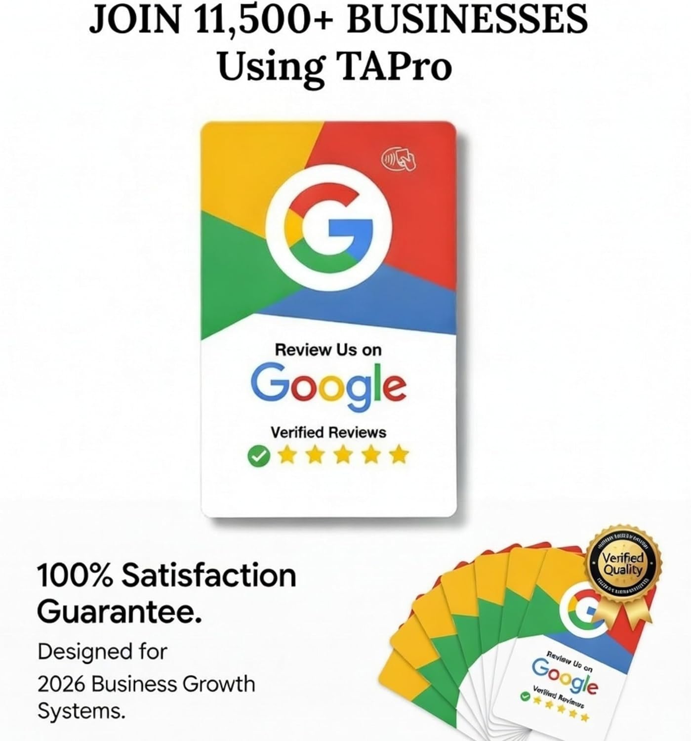 TAPro Google Review Cards 3-Pack, NFC Tap & QR Code Review Cards, Contactless Google Review Link Cards, Works with iPhone & Android, Business Feedback Cards