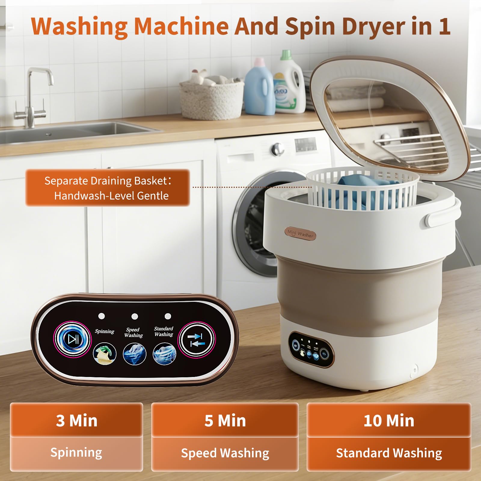 Mini lavadora plegable de 12 – 13 L, compacta y portátil, silenciosa, ahorro de energía, con centrifugado, para apartamentos, ropa interior y bebé, calcetines, ropa pequeña