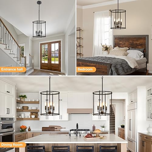 Miniatura 6 de Luvkczc Candelabro negro de 4 luces, lámpara de techo industrial negra con jaula de metal rústico, altura ajustable, luz colgante geométrica para