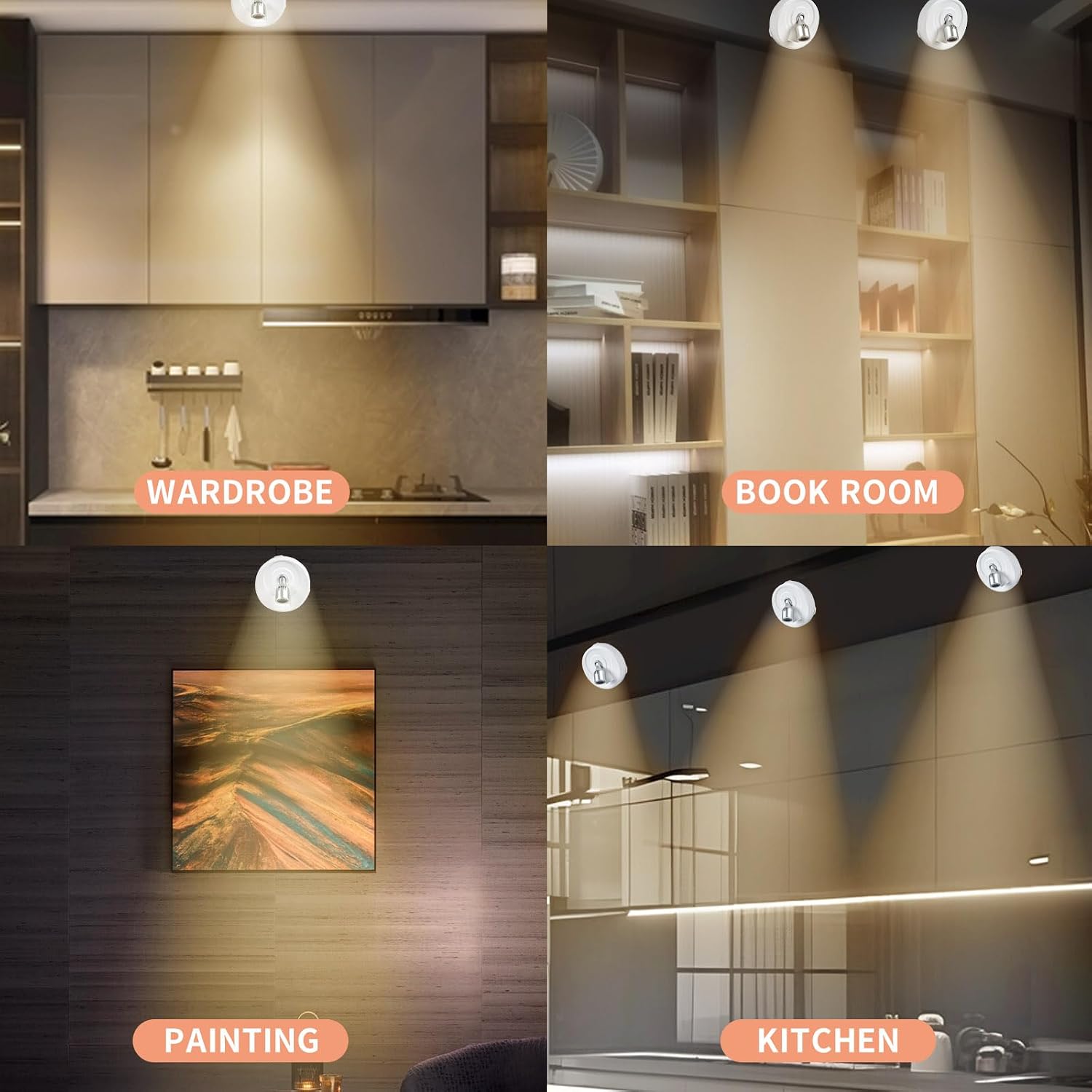 Wireless LED Spot Light Indoor, Rechargeable Led Light Stick Up Lights with Remote, Plant Spotlight Indoor, Mini Spotlight Dimmable Accent Lights for Lighting up Paintings Pictures