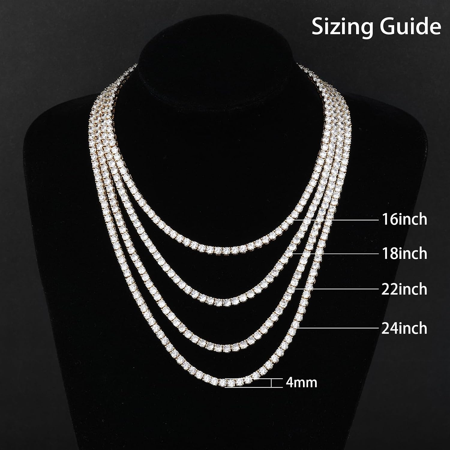 BREN 3/4/5mm Tennis Necklace for Women,Cubic Zirconia Chain Size 16"-22" image 3