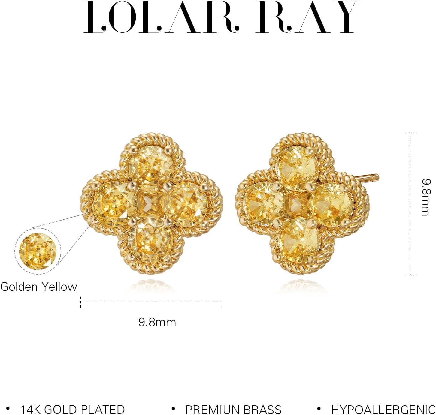 Clover Earrings for Women - 12 Month Birthstone Earrings 14k Gold Plated Four Leaf Clover Hypoallergenic Stud Lucky Jewelry Gift for Women - Image 4