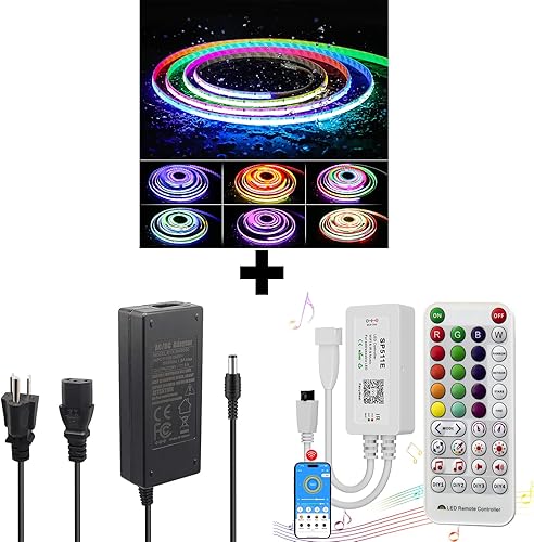 PAUTIX RGB Smart IC COB LED tira de luz direccionable 24ft7.5m, WiFi Music Pixel LED Smart Controller SP511E, adaptador de fuente de alimentación de