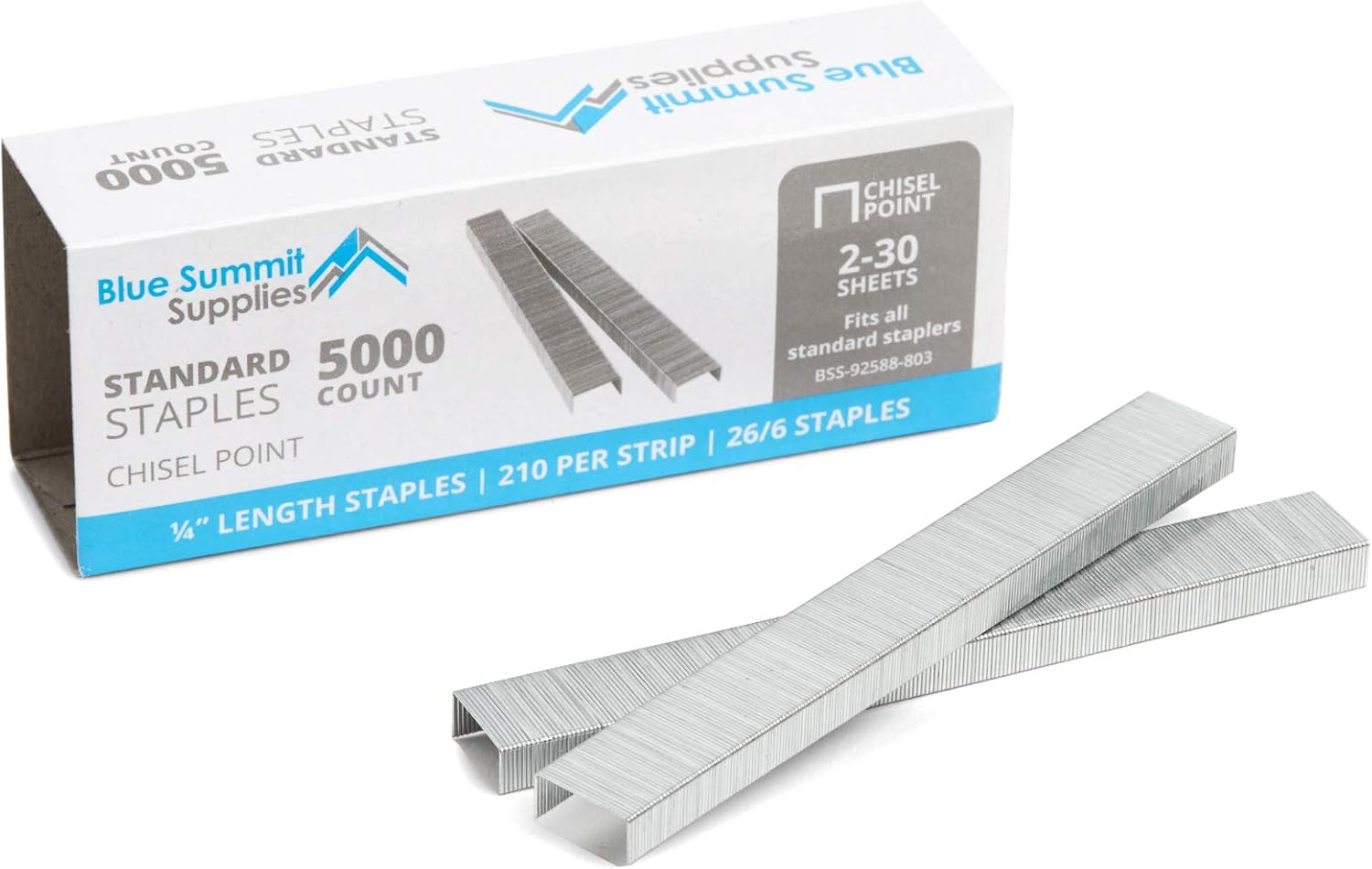 50,000 Staples, Standard 1/4 Inch Length and 210 Staples per Strip, 26/6, Jam Free Sharp Chisel Point Design, 10 Boxes of 5,000 Staples, 50,000 Staples Total, Fits Standard Staplers : Office Products