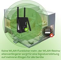 WiFi Jelismétlő 1200Mbps Dual Band Jelerősítő 2x2 dBi Külső Antennákkal 4000m² Lefedettségig - Otthoni és Irodai Hálózatbővítő 6