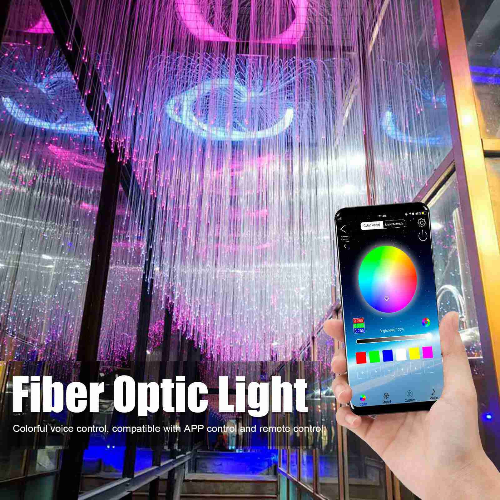 Garosa 12W 2m Optic Fiber Cable Lamp Light Engine Car Ceiling Light Kit Thin Colorful Car Modification Star Sky Top RGBW Light Source Device AC85265V,Fiber Optic Lights