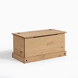 Baú de Armazenamento em Madeira Maciça de Pinus – Estilo Rústico com Tampa Articulada e Trava de Segurança