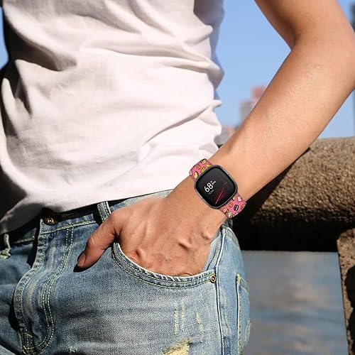 Floral Pattern Printed Cartoon Watch Bands Compatible with Fitbit Versa 4/ Versa 3/ Fitbit Sense 2/Sense Band Soft Silicone Sport Cute Strap Replacement Wristband for Men Women Teens.(Delicious Food)