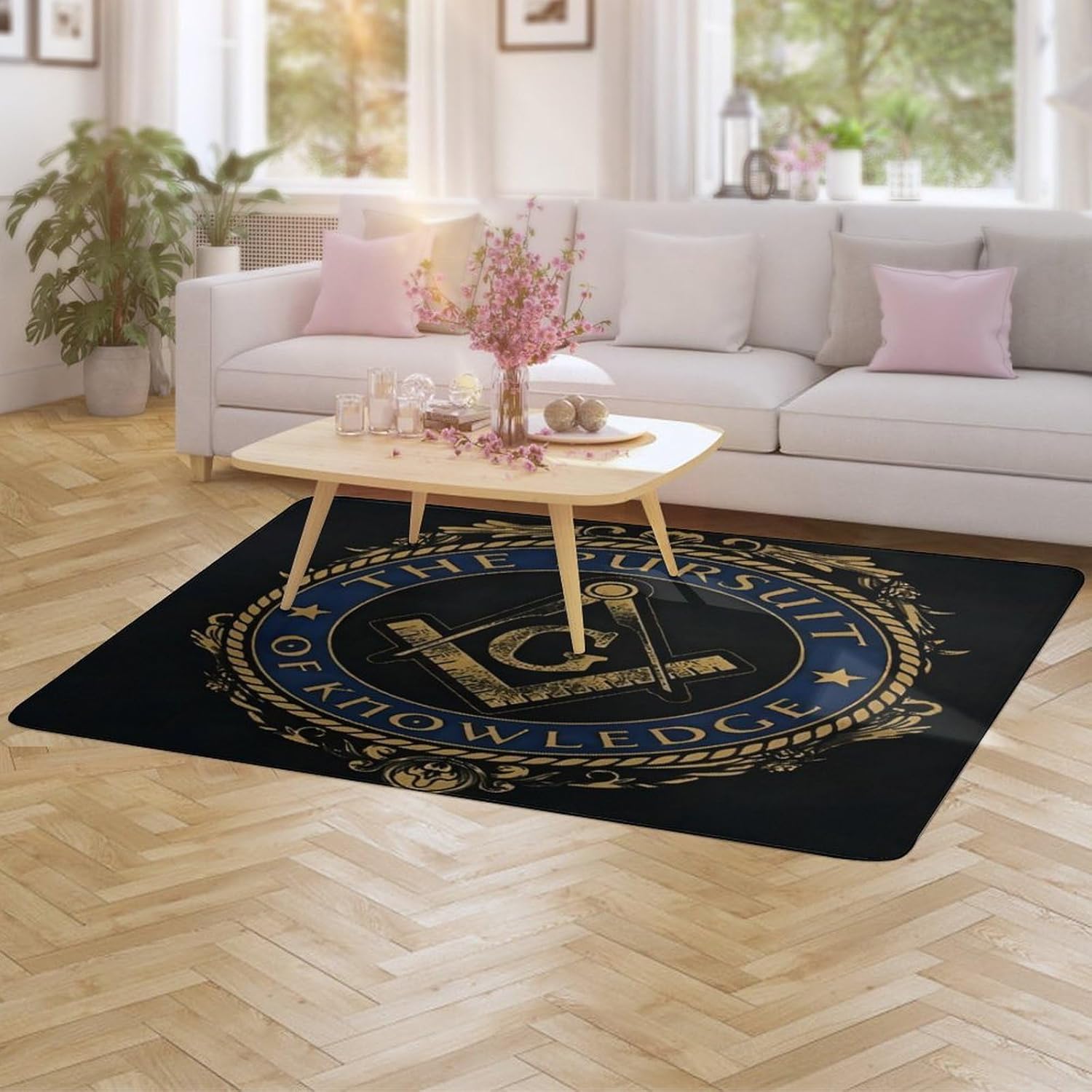 Masonic Symbols Freemasonry Ultra Soft Non-Slip Area Rugs Indoor Throw Area Rug Short Flannel Carpet for Living Room Bedroom Dining Room