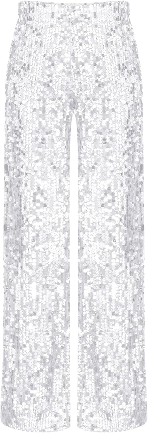 YiZYiF Sequins Pants Girl Kids Sparkly Tear Away Trousers for Jazz Hip Hop Disco Dance Performance
