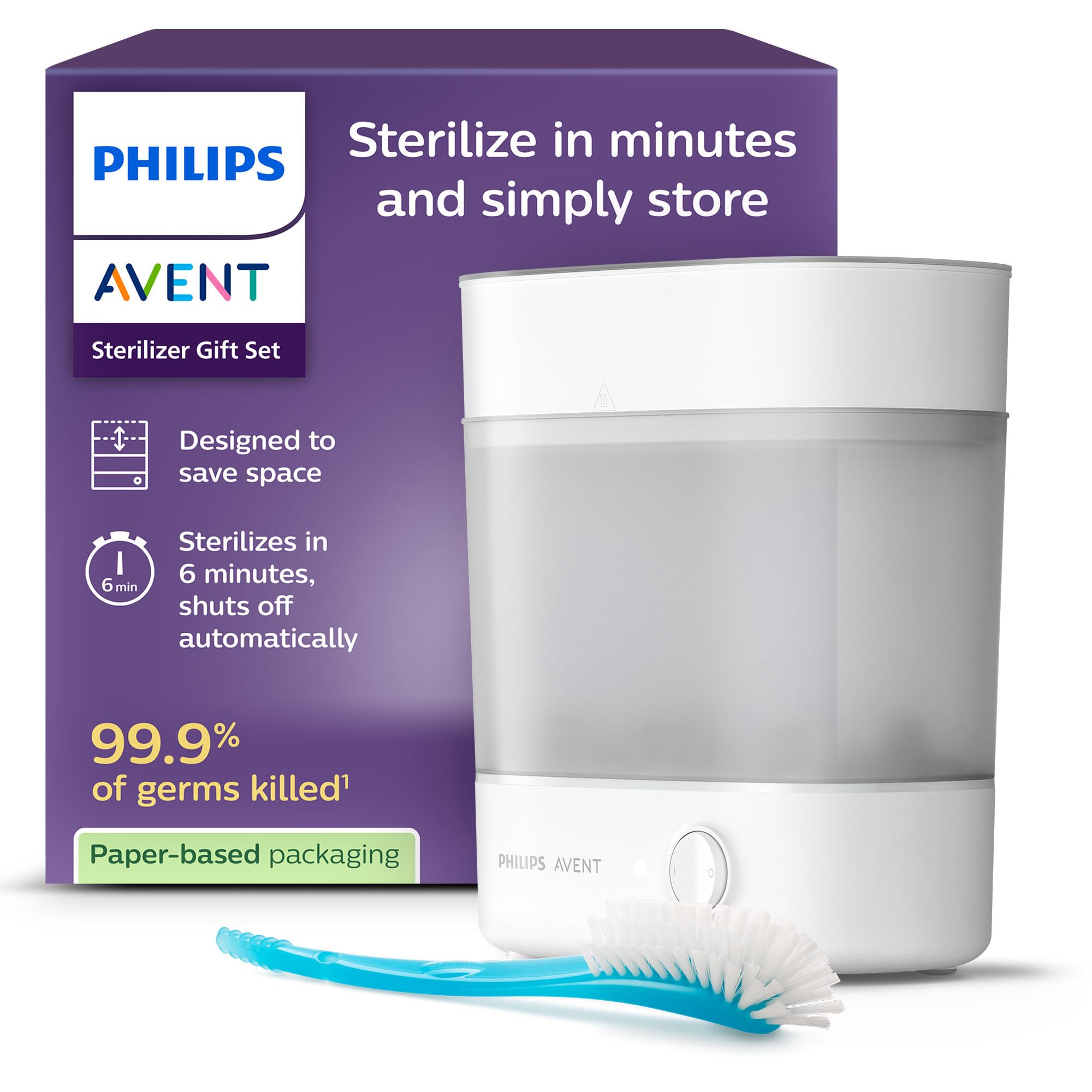 Philips Avent set de regalo de esterilizador: esterilizador eléctrico de vapor con cepillo para biberón y tetina, fácil limpieza y esterilización de biberones, extractores de leche, SCF291/30