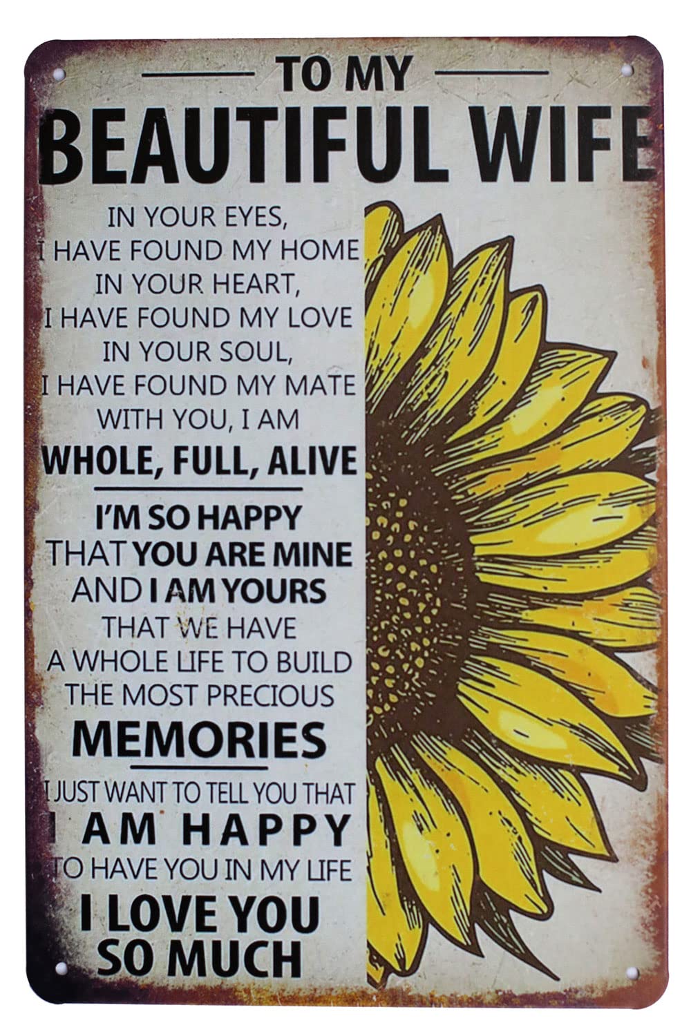 Smartaian Wife To My Beautiful Happy Sunflowers Vintage Tin Metal Sign Home Wall Plaque Decor (Wife)