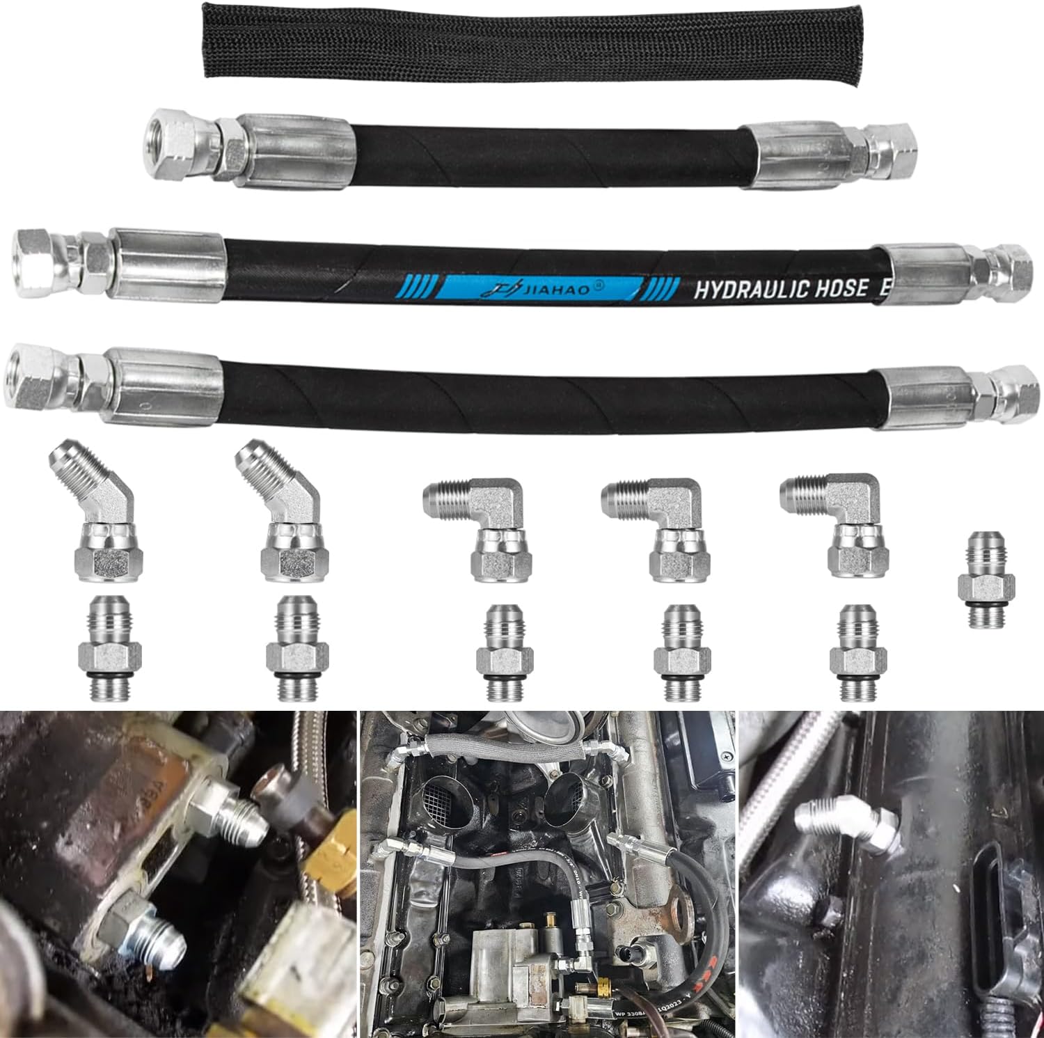 High Pressure Oil Pump Lines HPOP Hoses Kit & Crossover Fittings Kit For 1999-2003 Ford 7.3L Powerstroke Diesel Engines E350 E450 E550 Excursion F250 F350 F450 F550 F650 F750