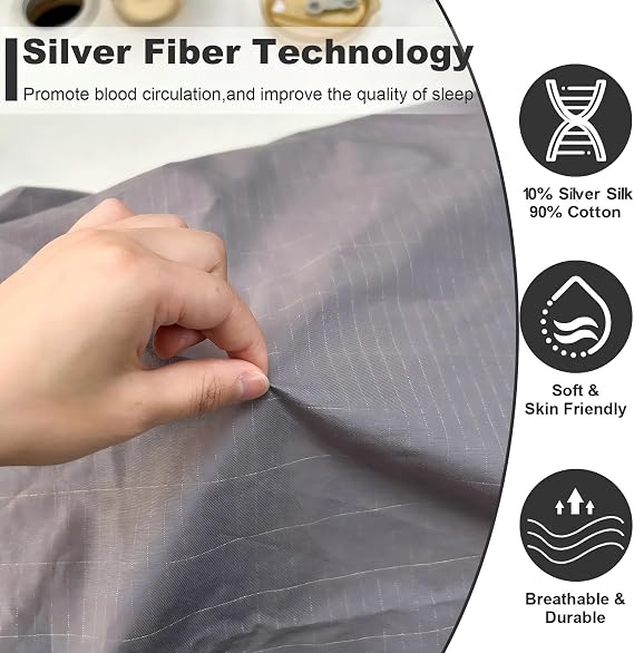 Grounding Sheets for Bed Queen, Fitted Bed Sheet with Grounding Cord for Better Sleep,95% Organic Cotton + 5% Pure Silver Fiber, Conductive Bed Sheets (Gray, King 76 * 80 inch)