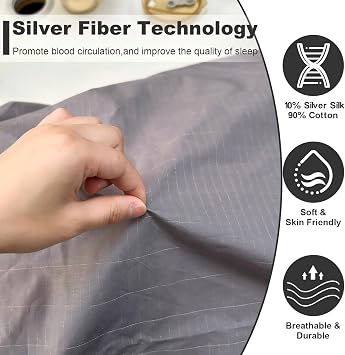 Grounding Sheets for Bed Queen, Fitted Bed Sheet with Grounding Cord for Better Sleep,95% Organic Cotton + 5% Pure Silver Fiber, Conductive Bed Sheets (Gray, King 76 * 80 inch)