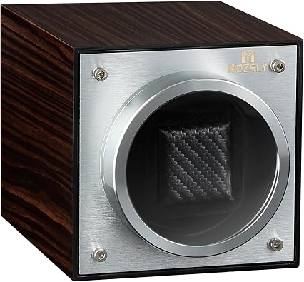 MOZSLY Single Watch Winder for Automatic Watches with Quiet Motor 12 Rotation Mode Setting Battery Powered or AC Adapter Piano Painting