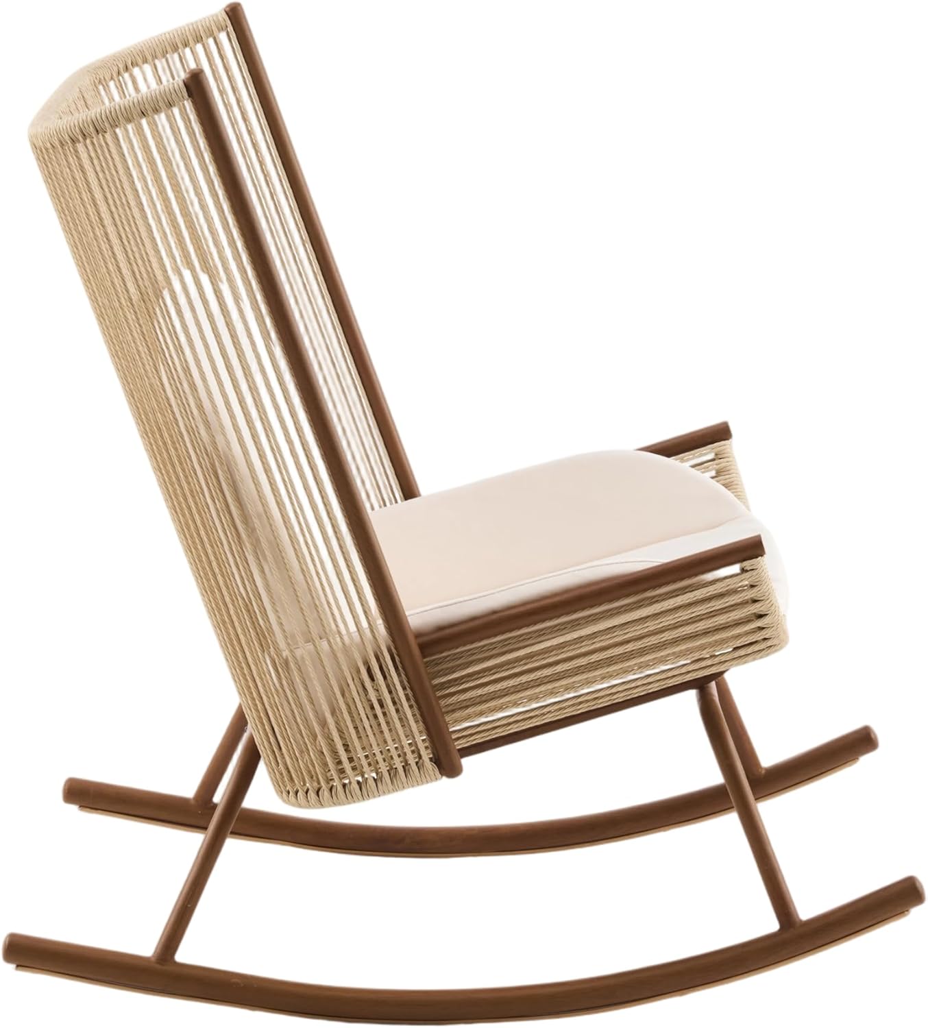 Christopher Knight Home Armont Outdoor Rocking Chair Set of 2, High Back PE Rattan Wicker Rocker with Metal Frame, Rocking Chair with Cushion, Rocker with Ergonomic Design for Patio or Lounge, Beige