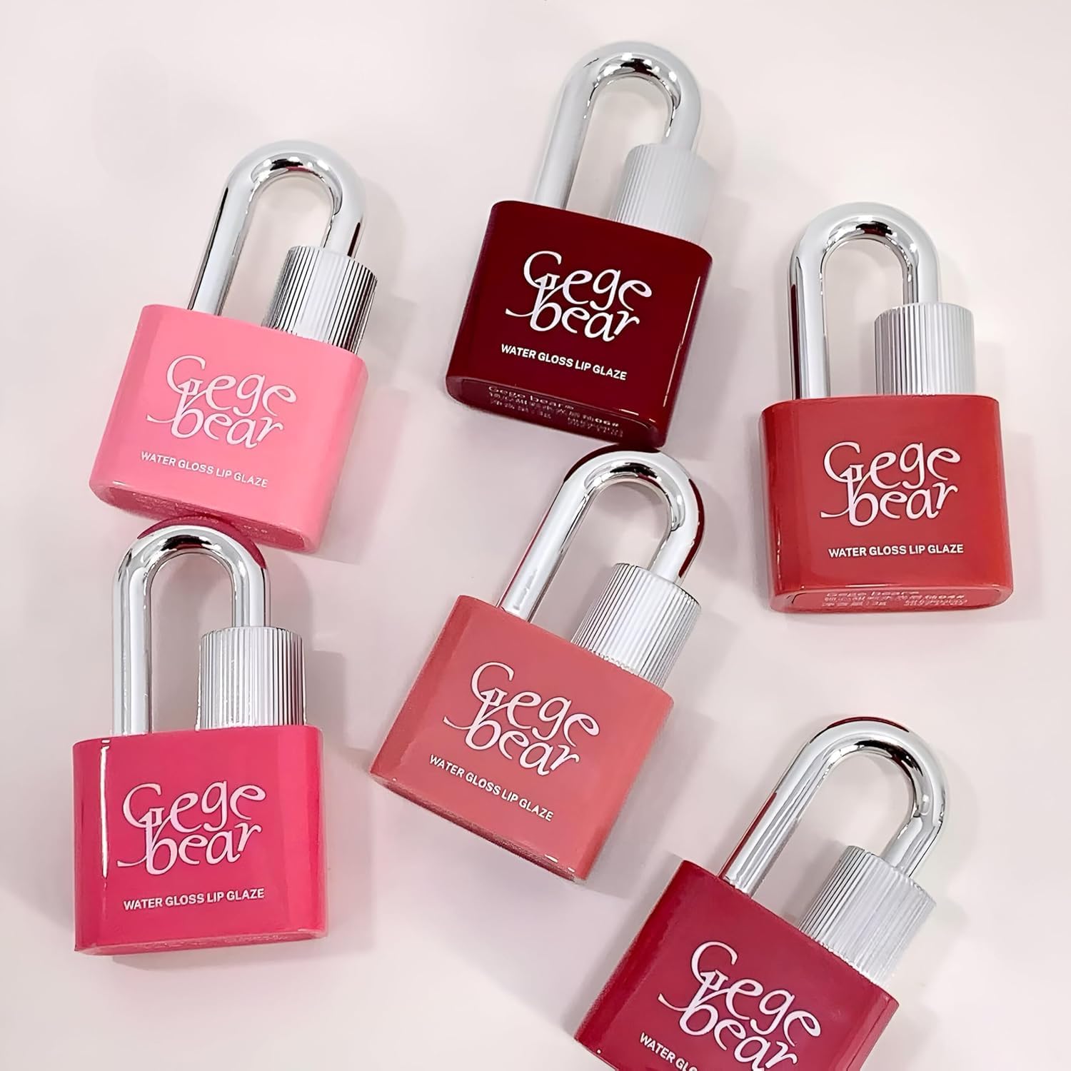 Gege Bear Lock Heart Sweet Water Lip Gloss | Non-Sticky Glossy Finish | Light Pink to Nude Berry Plum Colors Shades | Waterproof Liquid Lipstick | Cute Padlock Design | Long-Lasting Moisturizing | Gen Z Aesthetic Makeup | Flocking Brush Applicator | Best Lip Care For Women (01# A Light White Peach, 3g)-picture-14