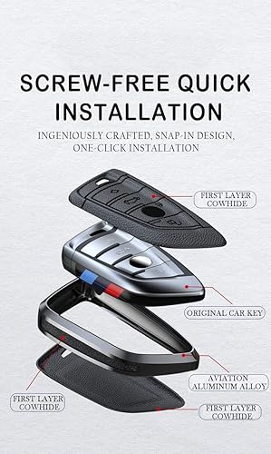 Miniatura 4 de SANRILY Funda de llavero de cuero de metal sin llave para BMW Serie 3 Serie 5 Serie 6 Serie 7 Serie 2020 2021 X1 X3 X4 M5 Carcasa de metal con