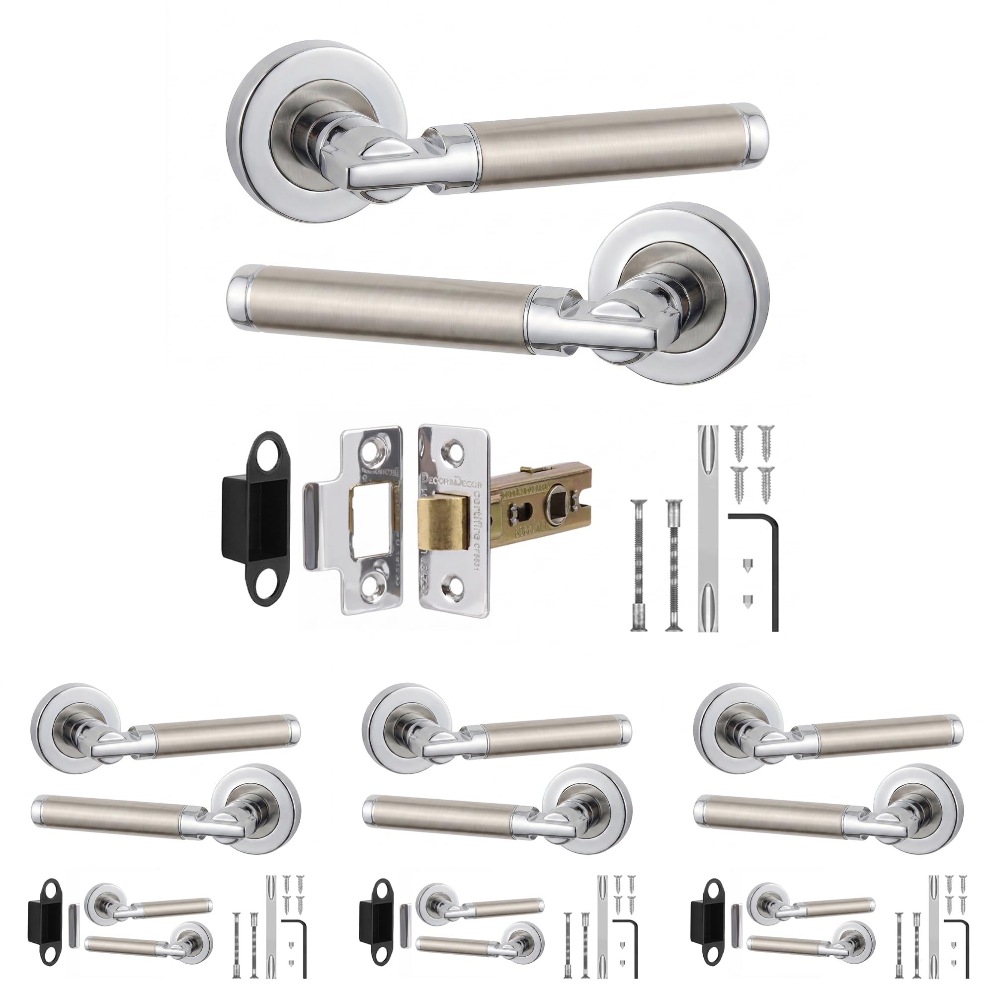 Decoranddecor Enigma Duo Finish Door Handles, Latch Kit 76mm 4 Pack
