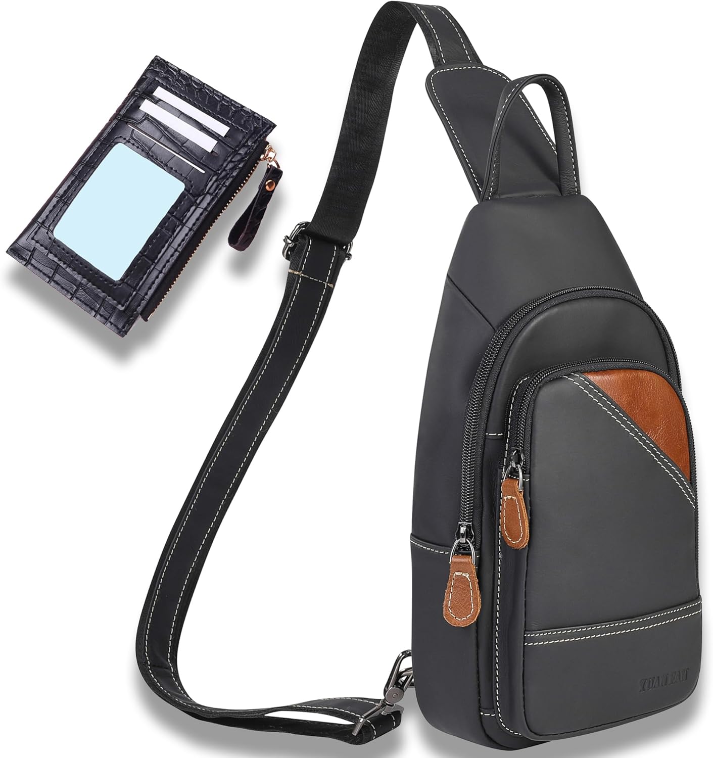 YUAN FAN Leather Sling Bag for Men - Purse Chest Bag Messenger Shoulder Bag Small