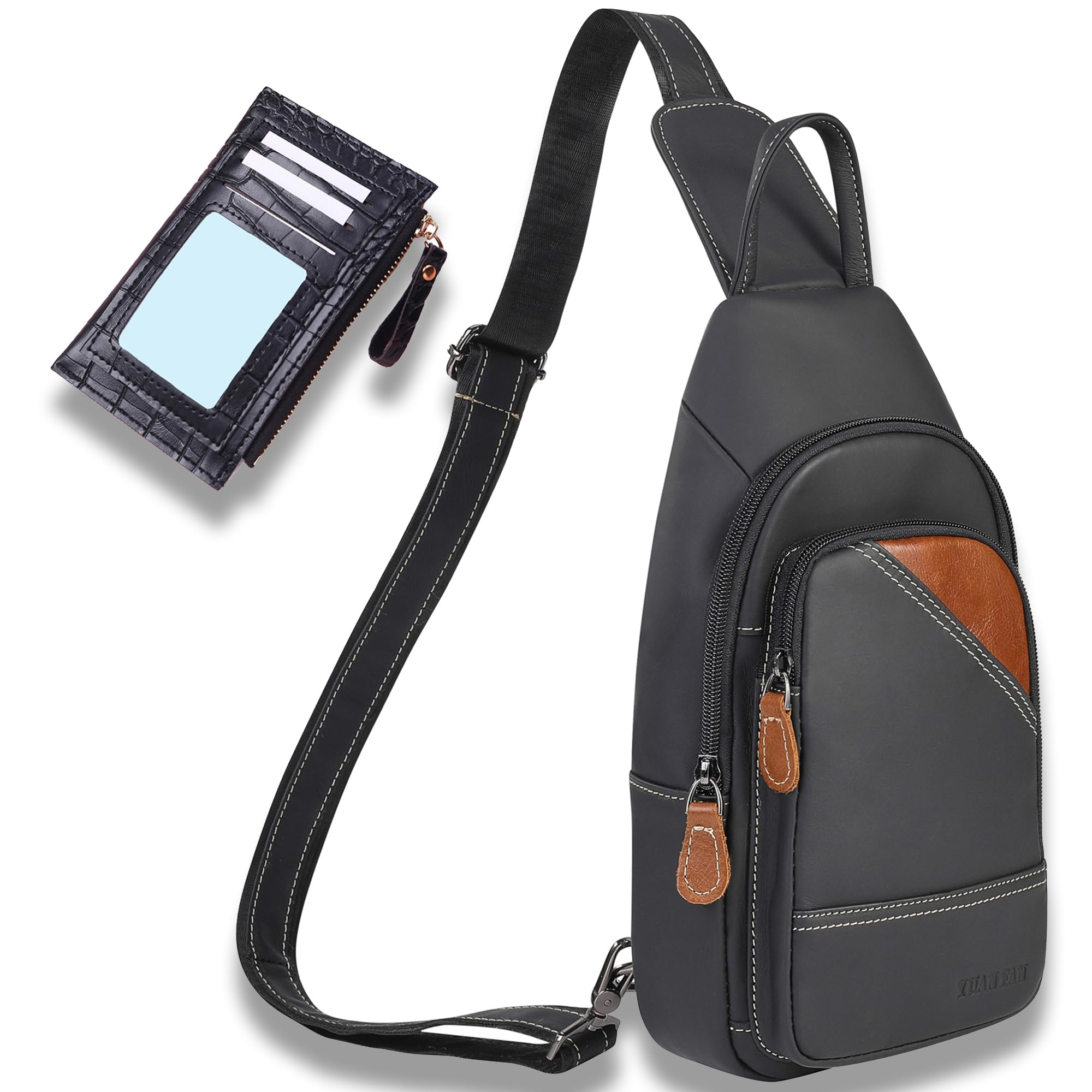 YUAN FAN Mens Crossbody Bag Shoulder Casual Daypacks Chest Bags Genuine Leather Sling Bag for Men Travel Small