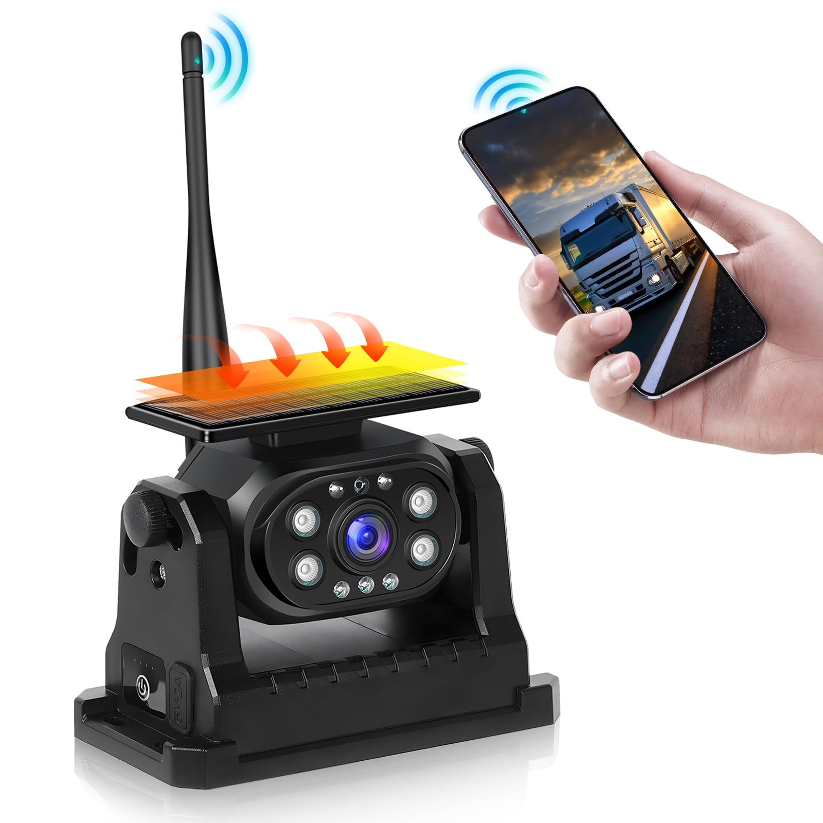 Hodozzy Cámara de Visión Trasera Solar Inalámbrica WiFi Estable, Cámara 1080P Impermeable con Visión Nocturna, Carga Solar, Ayuda de Marcha Atrás, Recargable para Automóvil