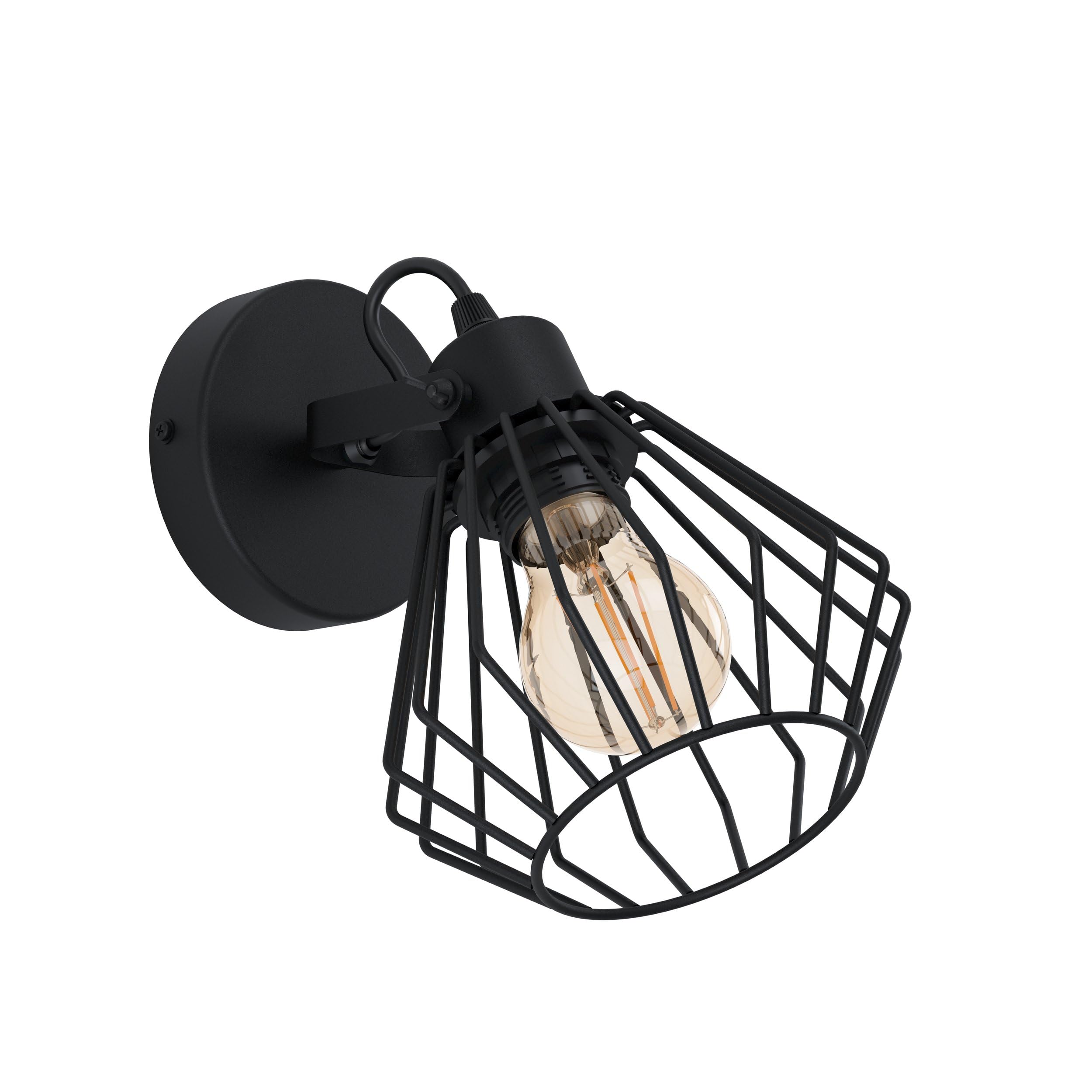 EGLO Wandlampe Tabillano, 1 flammige Deckenlampe Vintage, Industrial, Wandleuchte innen aus Stahl, Wohnzimmerlampe, Flurlampe in Schwarz, Spot mit E27 Fassung