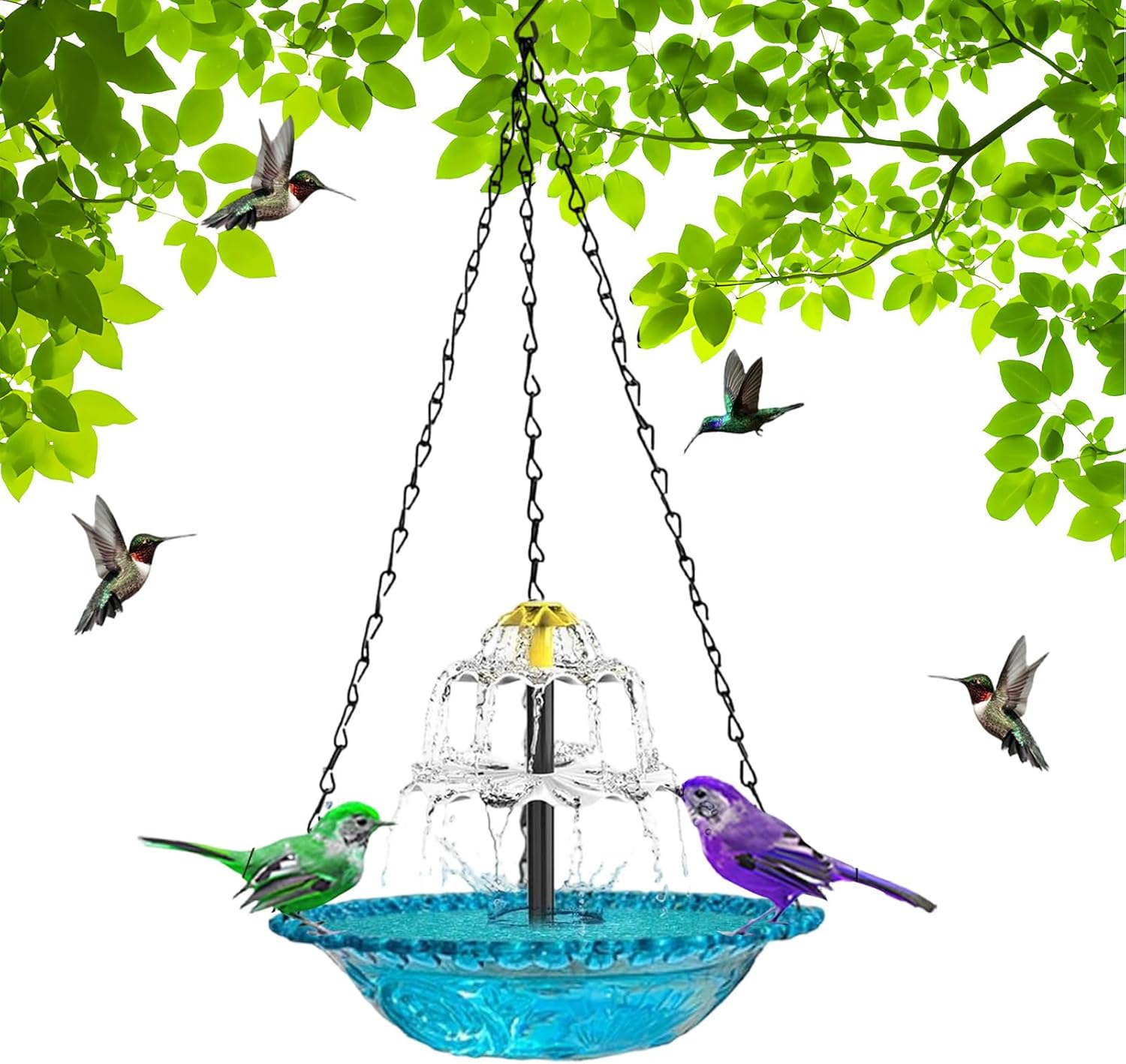 Solar Powered Bird Bath - Hangable Water Fountain Birdbath,Outside Bird Bath with Solar Pump | for Garden Backyard Patio Balcony Yard Porch