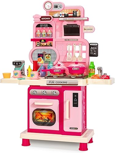 Miniatura 8 de Juego de cocina para niños, juego de cocina para niños pequeños, juguetes con sonido y luz, estufa de cocina, fregadero de juegos, accesorios